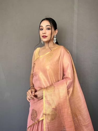Image of SWORNOF Gold-Toned Woven Design Silk Zari Tissue Saree | Saree for Women | Soft and Skin Friendly