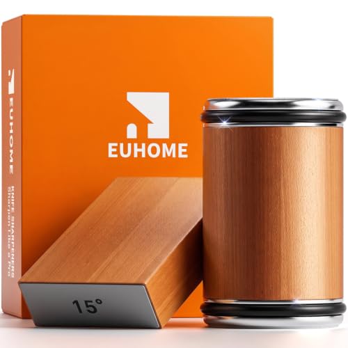 EUHOME Rolling Knife Sharpener Kit, Magnetic Kitchen Knife Sharpener Roller with Diamond & Ceramic Discs, 15°/20° Angle Guide for Japanese & Chef Knives, Easy Professional Sharpening Tool