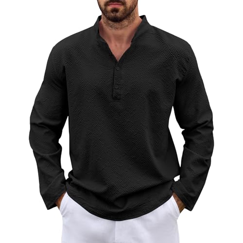 Lishang Camisa de Lin Hombre Manga Larga Camisas Verano...