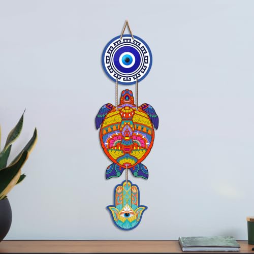 Image of Artvibes Sea Turtle Evil Eye Wall Art for Home Entrance | Protective Nazar Battu MDF Hanging Decor | Vastu Decorative Accent for Living Room | Office | Bedroom & Balcony | Housewarming Gift (WH 8540N)