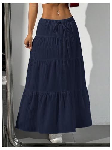 Image of Verdusa Women's Long Maxi Skirt Boho Flowy Flared Ruffle Skirts 2026 Beach Vacation Summer Going Out Outfits