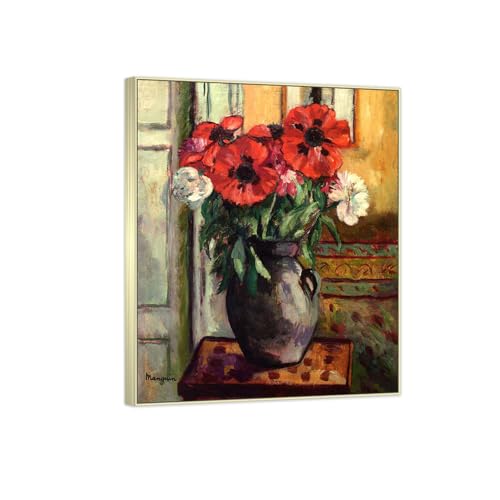 Fleurs dans vase gris tableau décoration murale salon moderne cadre argenté