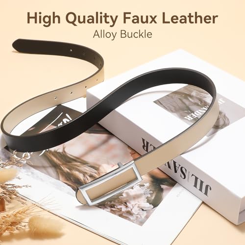 Women Reversible Belt Fashion Faux Leather Ladies Thin Waist Belt for Jeans Pants Dresses with Square Buckle4