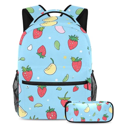 Sac à dos de jour bleu avec trousse assortie pour livre de voyage et lycée