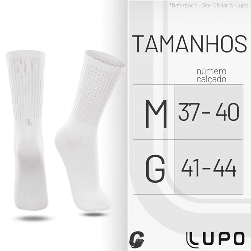 Kit 06 Pares Meia Lupo Sport Cano Longo Punho Canelado Algodão Masculino Adulto | 6 Brancas | 41-44