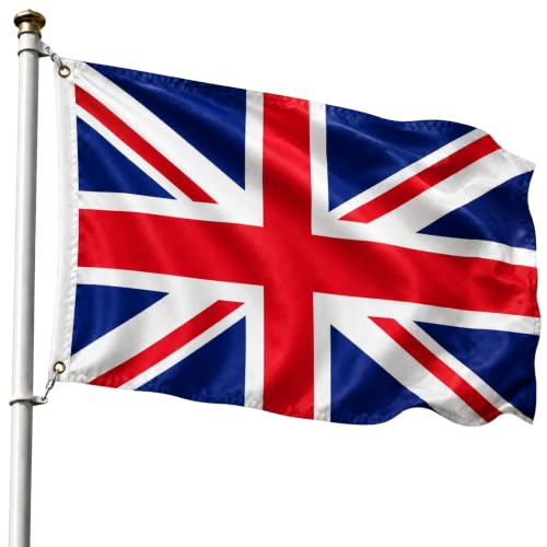 Bandera Reino Unido 90x150cm, Bandera United Kingdom con 2 Ojales de Latón, Union Jack, Bandera Copa del Mundo, Bandera de País para exterior, Material Poliéster, Resistente al viento y lluvia