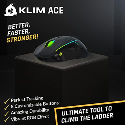 KLIM Ace - Rechargeable Wireless Gaming Mouse RGB + NEW 2022 + High-Precision Sensor & Breathtaking RGB effect + 8 Customizable Buttons + Ambidextrous + Wired and Wireless Mouse for PC Mac and PS4 PS5