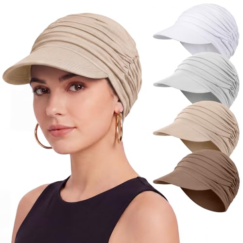 Image of 6 Pcs Chemo Cancer Hat for Women Breathable Bamboo Newsboy Baseball Cap Soft Headwear for Cancer Patient Hair Loss