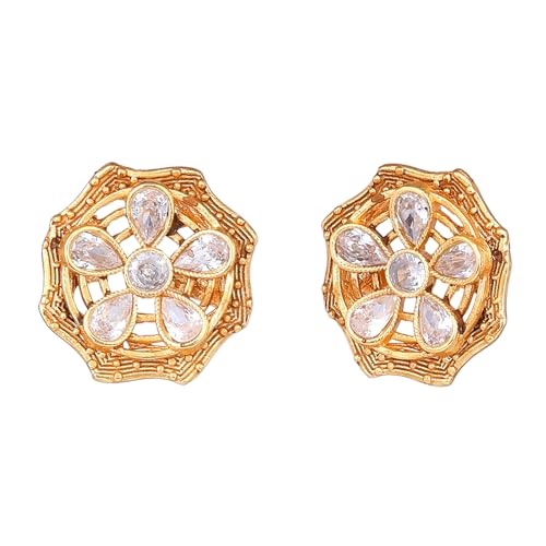 Image of Estele Elegant Flower CZ Stud Earrings with Matte Finish for Women