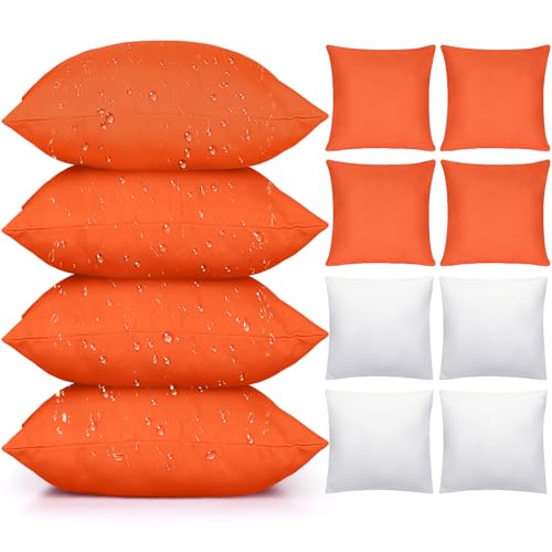 Colingmill 4 Pack Orange Outdoor Throw Pillows with Inserts 18x18 Inch Decorative Waterproof Throw Cushion for Sofa Couch Home Patio