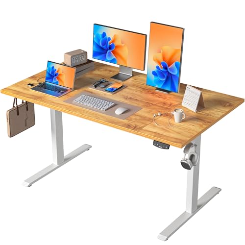 Agilestic Höhenverstellbarer Schreibtisch 140 x 80 cm, Stabiler Schreibtisch Höhenverstellbar Elektrisch mit Memory-Handsteuerung, Ergonomischer Steh-Sitz Tisch Computertisch, Hellbraun