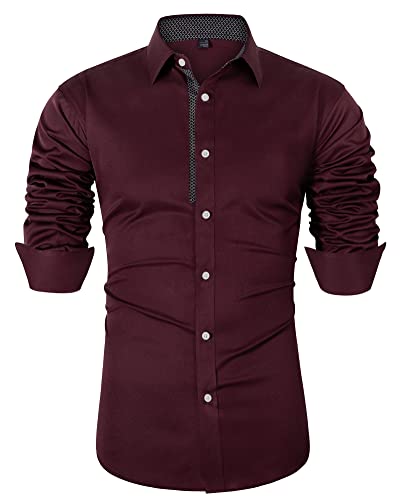 Alimens & Gentle Men's Dress Shirts Long Sleeve Stretch Wrinkle-Free Business Casual Collar Contrast Button Down Shirt3