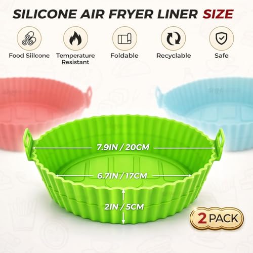 Image of SNMMIFER Air Fryer Silicone Tray - Reusable Nonstick Basket Liner, Heat-Resistant Baking Pot with Easy-Grip Handles, Dishwasher Safe, Multicolor(8-Inch, Pack of 2)