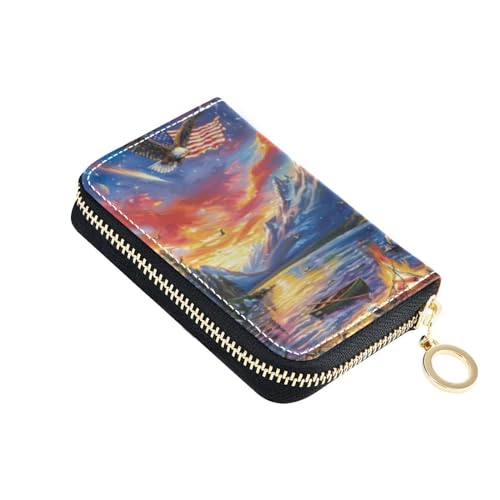 FRMG Eagle 4th July Credit Card Holder,Business Card Organizer Zipper Case,Small Leather Wallet for Women Ladies Travel 2014000