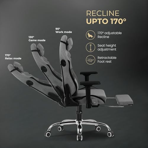 Image of GTPLAYER Titan Pro Inbuilt Bluetooth Speakers Gaming Chair, Immersive Audio Experience for Streaming & Gaming, Ergonomic Chair with Adjustable Neckrest, Lumbar Pillow & Footrest (Grey)