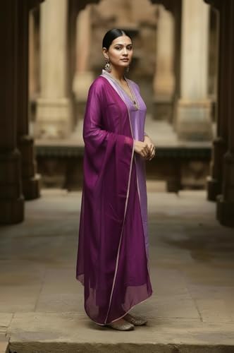 Kurta brodé en viscose violet avec finitions artisanales - 3