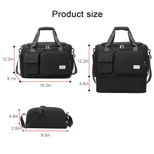 Image of Small Gym Bag for Women, Travel Duffle Bag Carry On Weekender Bag with Shoe Compartment, B6#Black, Medium, Weekender Bag&toiletry Bag