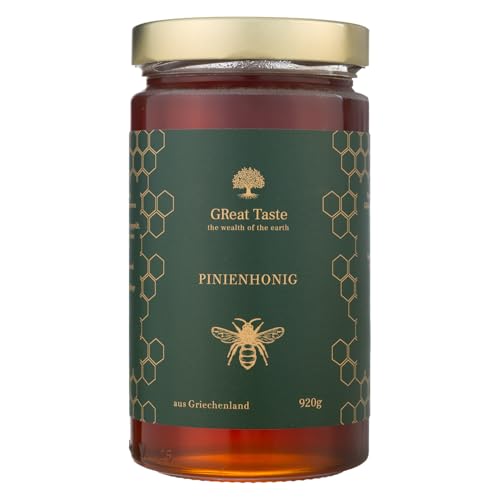 Pinienhonig aus Griechenland – 920g Glas – 100% Roh & Unpasteurisiert – Naturbelassen & Premium Qualität, direkt vom Imker – GReat Taste the wealth of the earth