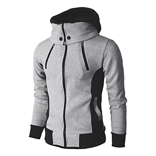 Maiyifu-GJ Men Full Zip Hooded Sweatshirt Winter Slim Fit Active Hoodie Jackets Long Sleeve Lightweight Hoodies Windbreaker (Grey,Large)