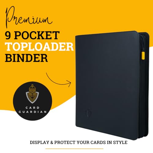 Image of Card Guardian - Toploader 9 Pocket Premium Binder with Zipper for 360 Cards - Side Loaded Pockets - Compatible with Sports and Trading Cards TCG (Black)