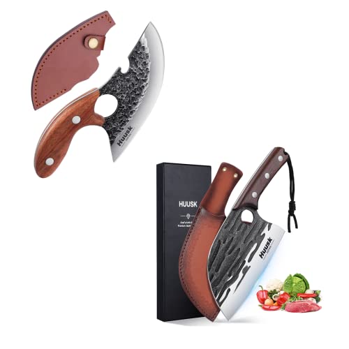 Huusk Upgraded Serbian Chef Knife Bundle Small Meat Cleaver Knife With Leather Sheath And Gift Box #TOP19