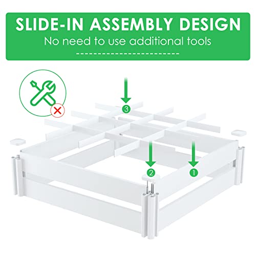 Arlopu 2 Pcs Raised Garden Bed 48X48, Outdoor Planter Plastic Vinyl Large Square Box, Above Ground Screwless White Pvc Bed Kit W/Grid For Growing Vegetable Flower Herb, Diy Design, Whelping Pen&More #TOP3