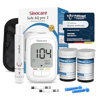 Sinocare Safe AQ Pro I Glucometro Misuratore Glicemia nel Sangue Diabete Test Kit con Strisce in Argento-Carbonio, Alta Precisione, Marcatori Prima/Dopo Pasto con 50 Strisce e Lancatte