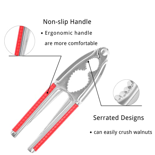 Nut Crackers Walnut Cracker Heavy Duty Shell Cracker Seafood Cracker Walnut Opener Tool With With Red Non-Slip Handle, With 2 Pcs Forks/Picks #TOP3