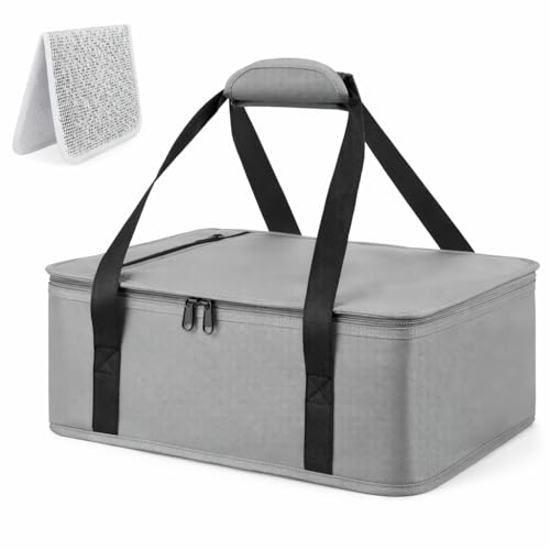 Insulated Thermal Food Carrier Bag for Baking Pans (Grey)