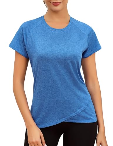 Gyabnw Camiseta Deportivo Mujer de Manga Corta Camiseta Cuello Redondo Ligera y Cómoda Top Holgada De Secado Rápido Yoga Running Fitness Malla Mujer