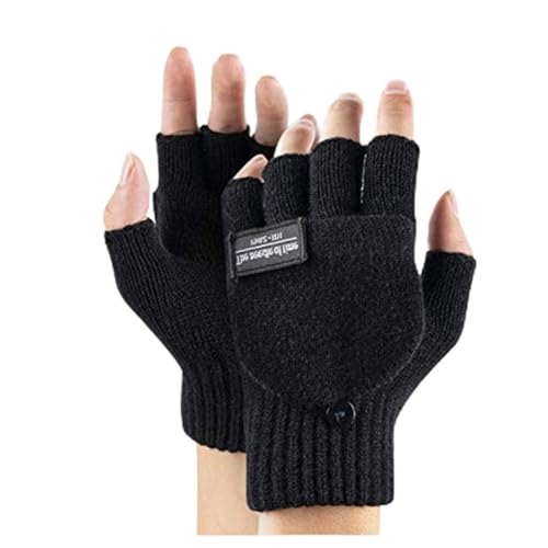 Fingerless Gloves Mittens for Women Men Half Finger Convertible Mittens Texting Smartphone Gloves Wool Thermal Insulation Mittens Driving Cycling Ski Snow Gloves Mitts with Flap Cover Xmas Gift