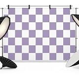Purple Checkered Backdrop 12x8ft Geometric Purple Buffalo Plaid Photography Backdrop Fabric Photoshoot Background Tapestry Banner for Birthday Baby Shower Decoration Party Video Photo Studio Props