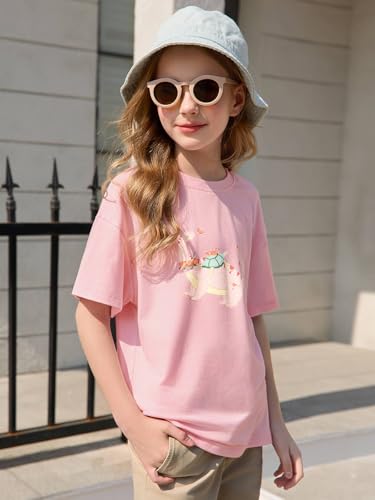 Image of Haloumoning Girls Short Sleeve T-Shirts | Kids, Summer,girls shirts,versized t shirts,Girls T-Shirts,Oversized Tops, Casual Crewneck, Basic Tees 5-14Y