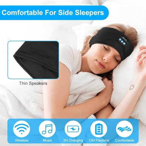 Image of Bluetooth Headband Sleep Headphones, Upgraded Soft Sleeping Wireless Music Sport Headbands, Long Time Play Sleeping Headsets with Built in Speakers, Perfect for Workout, Running, Yoga, Black