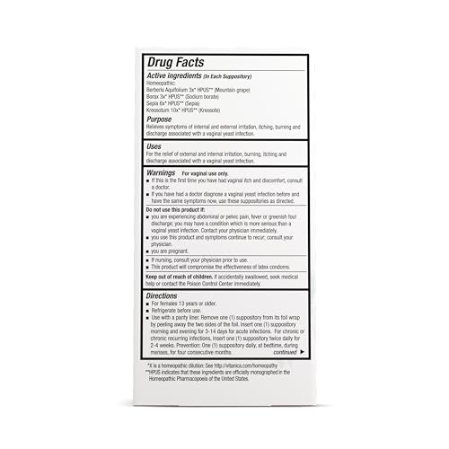 Image of Vitanica Yeast Arrest, Homeopathic Vaginal Suppositories, for Yeast Infection Symptoms, Relieves Burning, Itching & Discharge, with Boric Acid, Tea Tree Oil & Probiotics, Vegan (Yeast Arrest, 14)