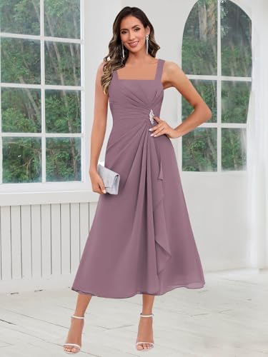 2 Piece Chiffon Mother of The Bride Dresses with Jacket Ruffle Formal Evening Dress2