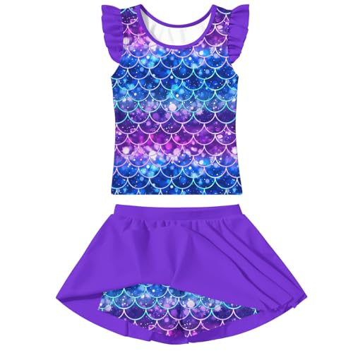 Image of Girls Swimsuit 2 Piece Ruffle Bathing Suit UPF 50+ Tankini Swimsuit Skirt with Lining Size 3-10