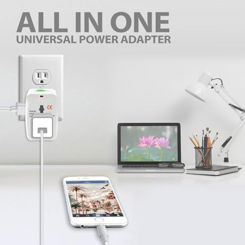 Image of GIGAWATTS Universal Travel Adapter with Dual USB Fast Charging Port All in One Multipurpose and Multi Type Worldwide Power Outlet AC /DC 6A /5V Ports Portable for International Travelling (1Pc, White)