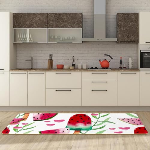 Alfombrillas de cocina para decorar en verano, juego de 2 alfombras lavables con diseño de sandías 3