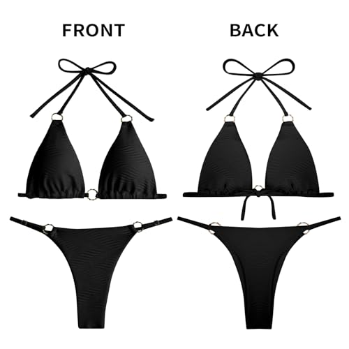 Image of MIKETAI Sexy Bikinis for Women 2 Piece Bikini Spaghetti Strap Swimsuits Solid Color Bathing Swimwear Triangle Bathing Suit