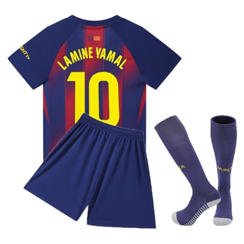Barca 2025/2026 Lamine Yamal #10 Home Football Soccer Kids Jersey Shorts/Socks Set Youth Sizes (Big & Tall, Blue, 5-6 Years)