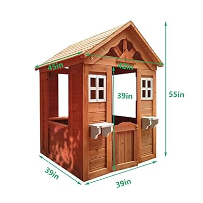 Playhouse Outdoor Wooden Kids Boys Girls with 2 Windows and Flowerpot Holder, 42 Lx46 Wx55 H, Garden Lawn Patio Yard
