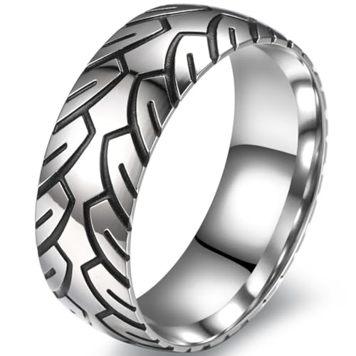 Jude Jewelers 8mm Stainless Steel Wheel Tire Pattern Wedding Band Biker Statement Ring