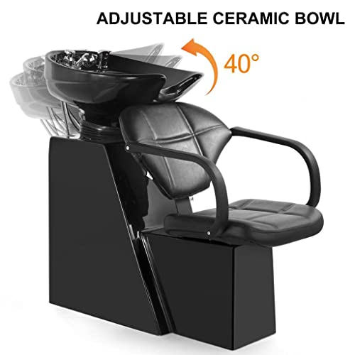 Artist Hand Shampoo Bowl Backwash Barber Chair Adjustable Ceramic Bowl Sink W/Rubber Headrest For Salon Beauty Spa Equipment (Black) #TOP1