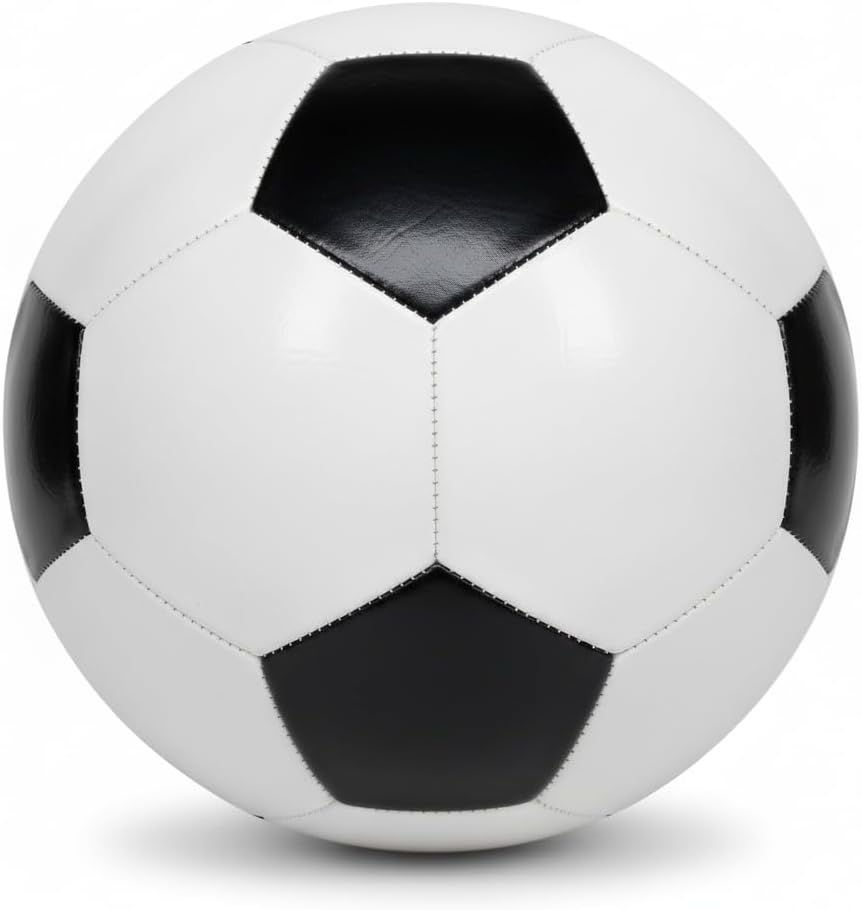 Soccer Ball for Training & Entry Level – Sizes 5, Official Size & Weight – Durable PVC Football for Indoor & Outdoor Play, Classic Black & White