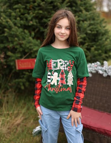 Image of Arshiner Girls Christmas Halloween Long Sleeve Shirts Graphic Stripe Plaid Patchwork Top Tee