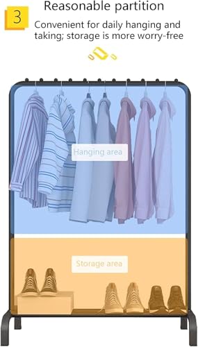 Image of Metal Multifunctional Heavy-Duty Quality Garment Stand Cloth Rack Freestanding Storage Organizer With Bottom Shelves Adjustable Single Pole Coat Hanger