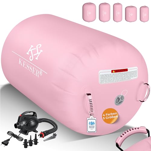 KESSER Aufblasbare Airtrack | inkl. Tragetasche & elektr. Luftpumpe | Barrel Tumbling Yoga Fitnessmatte Trainingshilfe Turnmatte Balance Trainer Sportmatte Gymnastikmatte Workout