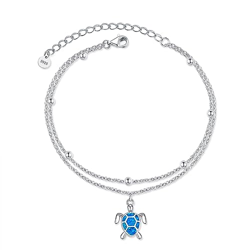 Image of POPLYKE 925 Sterling Silver Double Layered Chain Evil Eye Daisy Sunflower Butterfly Anklets for Women Holiday Beach Crystal Ankle Bracelet Dainty Evil Eye Jewelry