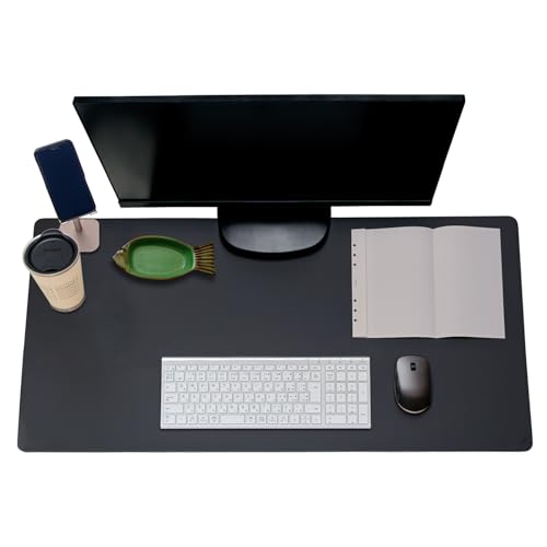 プラス デスクマット リバーシブル マウス対応 両面 さらり/しっとり レザータッチ マウスパッド 合成皮革 900×430 ブラック DM-002LT 36-817